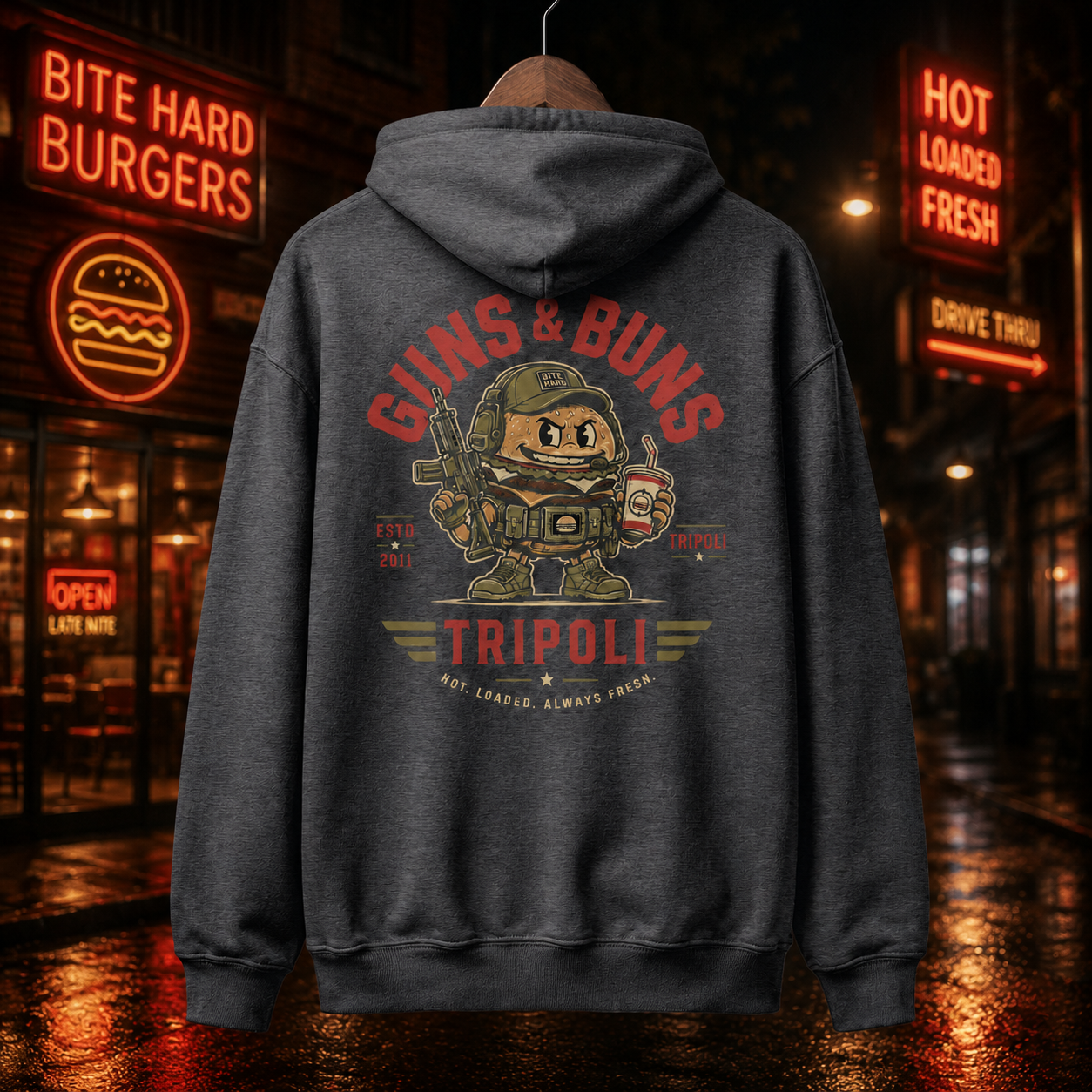 "Guns & Buns Tripoli"  Premium Hoodie